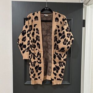 JODIFL Tan and Black Leopard Cardigan